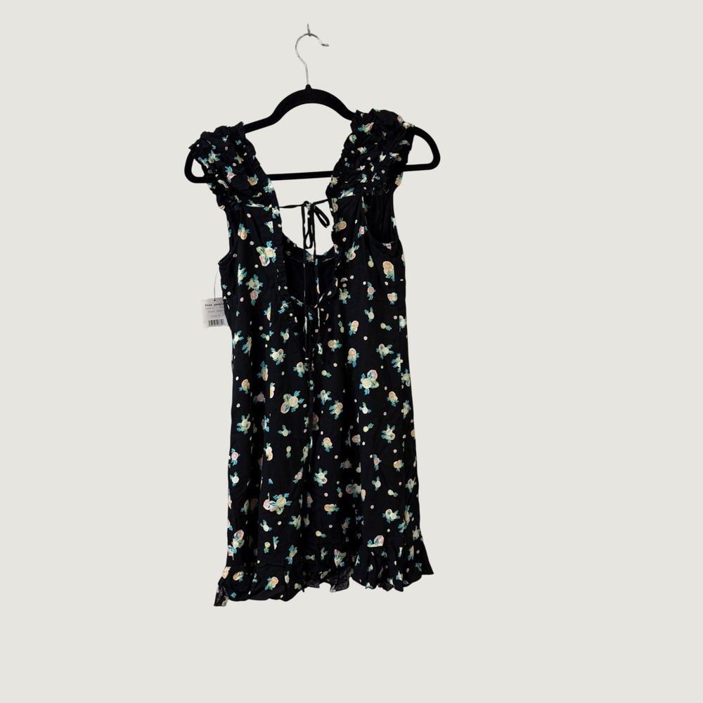 Free People Floral Polka Dot Mini Dress Black Ruffles Cottage Whimsigoth S NWT - Picture 6 of 10